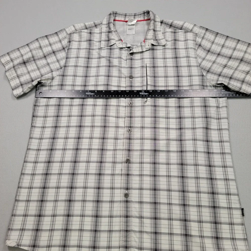 Men's The North Face Plaid Vented Button Down Shirt,‎ White/Grey, XL, Preowned